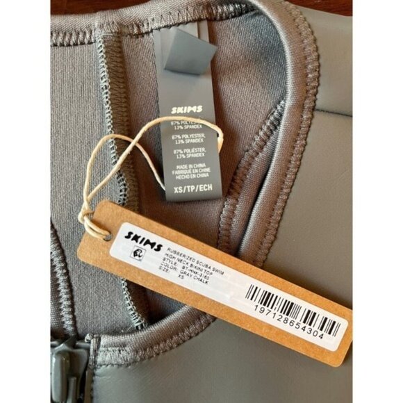 Skims Swim XS Rubberized Scuba High Neck Bikini Polyurethane Top Grey Chalk NWT - Picture 3 of 4